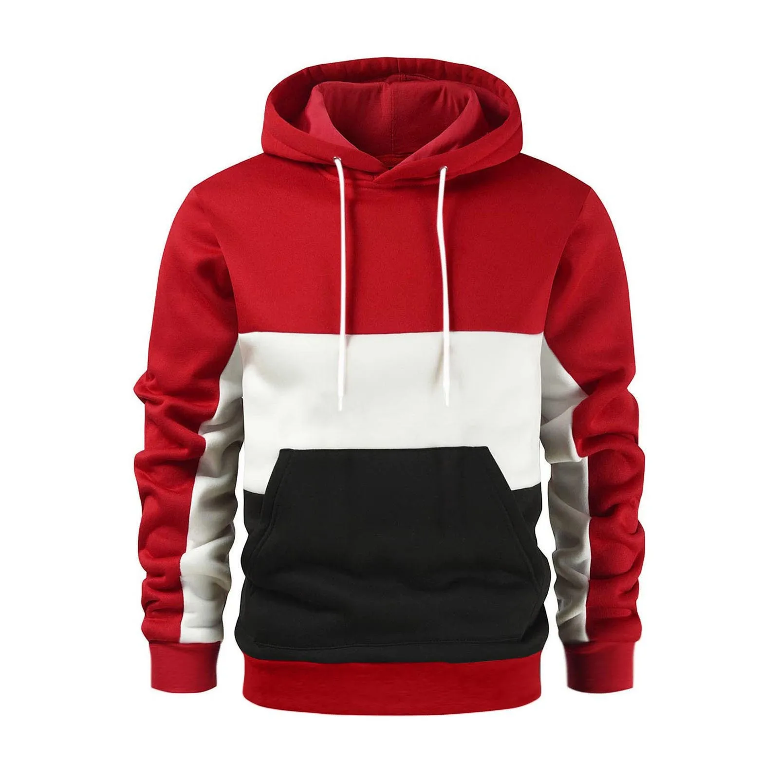 2024 Autumn/Winter Plush Fashion Casual Hoodie Men's Color blocked Drawstring Pocket Hoodie Outdoor Running Sportswear