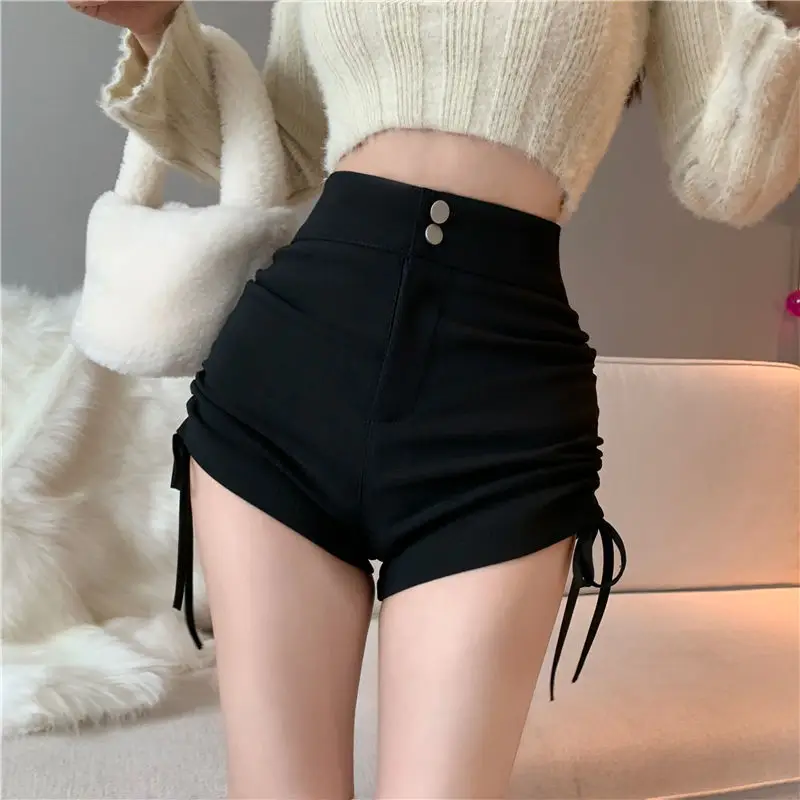 Pantalones cortos ajustados para mujer, Shorts negros de cintura alta, Mini trajes sexys, tendencia de moda, precio bajo, 2024