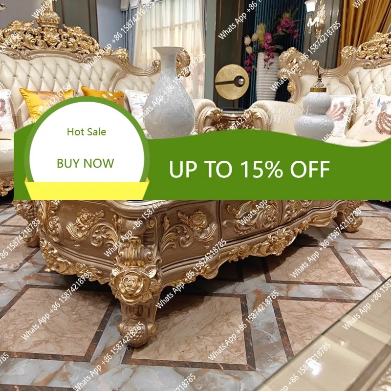 

C69 European-style Large Coffee Table, Villa Living Room All Solid Wood 1.9 Meters Coffee Table, Desktop Engraving With Glass