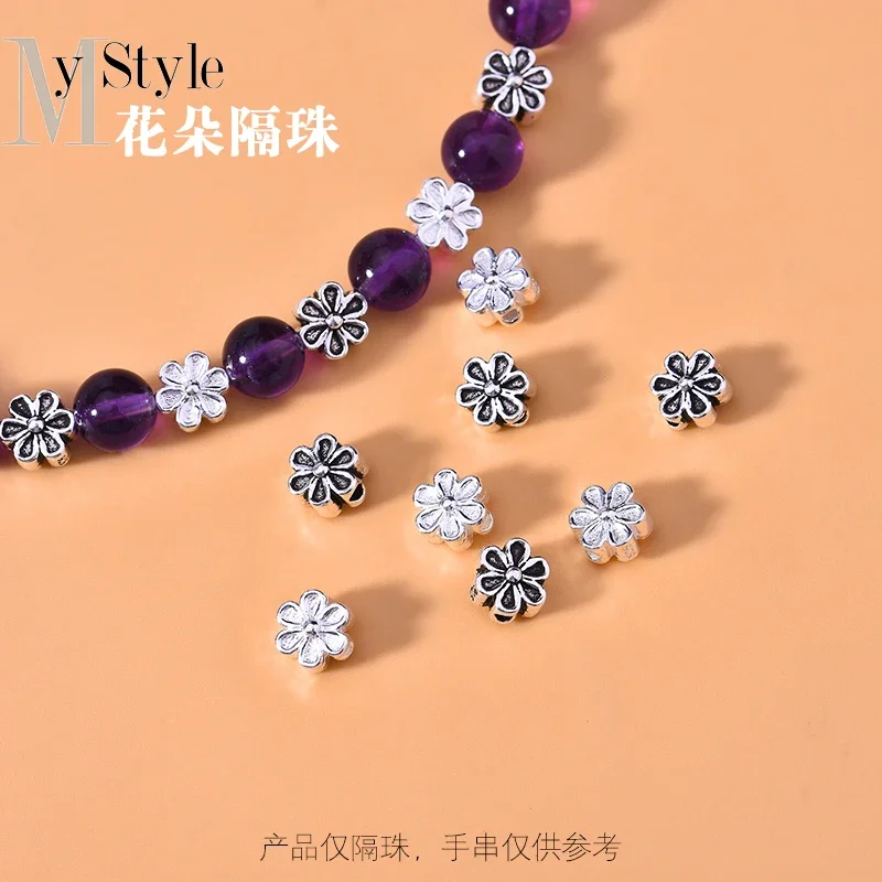 925 Sterling Silver Thai silver Budda koraliki luźne koraliki retro kwiaty oddzielone koraliki ręczne DIY koraliki materiał kryształowy