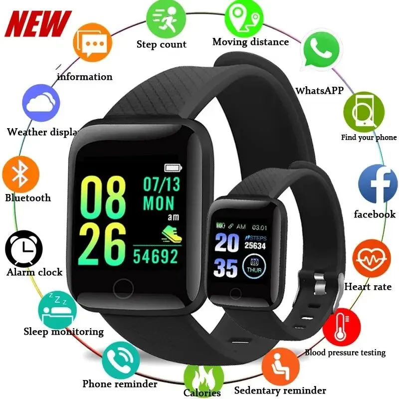 NEW For Men Multifunction Smart Watch Kids Message Remind Music Control Sport Step Calories D13 Smartwatch Alarm Clock 116Plus