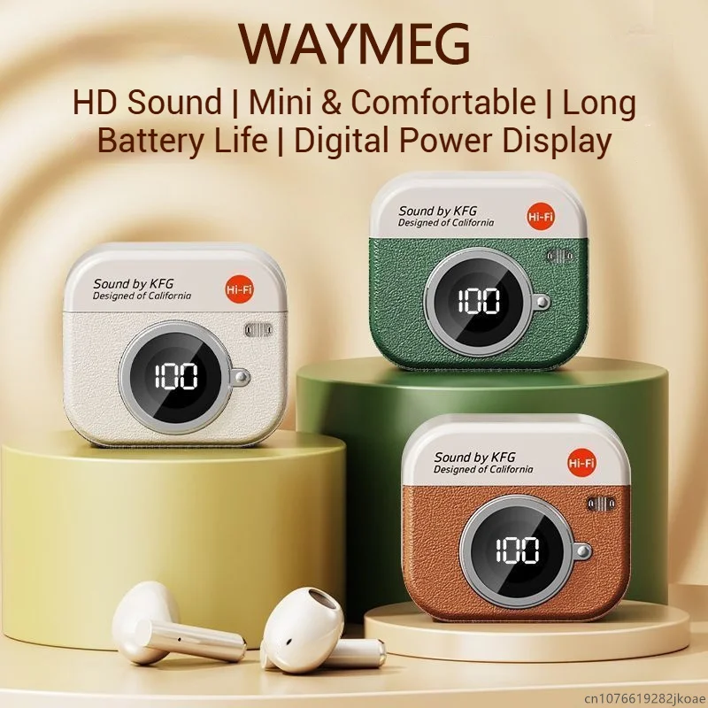 Q86 Semi in Ear Earphones Wireless Bluetooth 5.4 Retro Camera Design Power Display Music Gaming Headphones HD Mic Call Earbuds