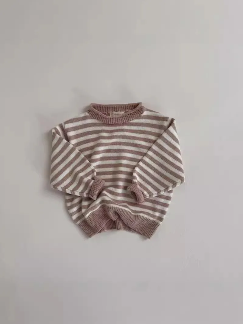 2024 Autumn New Baby Long Sleeve Knitted Pullover Infant Boy Girl Casual Striped Sweater Cotton Toddler Loose Tops Kids Clothes