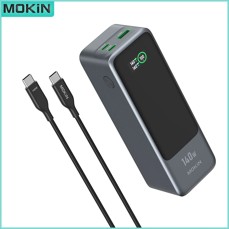 MOKiN 140W Fast Charging Power Bank 24000mAh 3-Port PD3.1 Multitasking Ultra-Fast Two-way Charging Smart LCD Display Powerbank