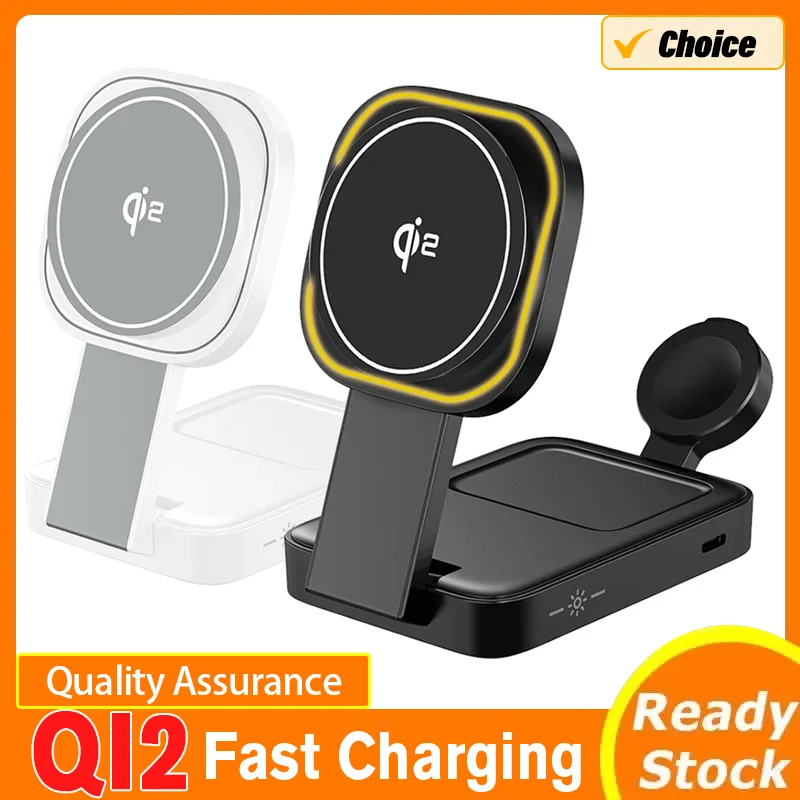 3 In 1 Magnetic Wireless Charger QI2 Folding Wireless Charging Station for Magsafe  iPhone 16 15 14 13 iWatch 9 8 7 AirPods Pro