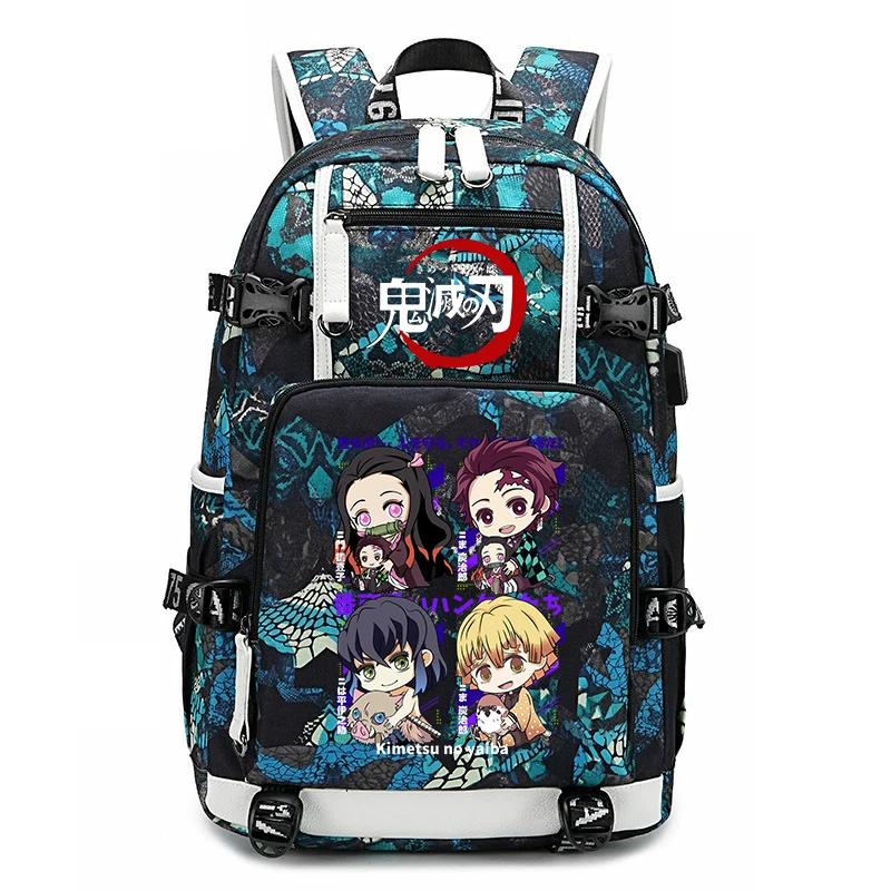 Demon Slayer Anime Print School Backpack Large Capacity Travel Bookbag for Boys Girls Kids Student