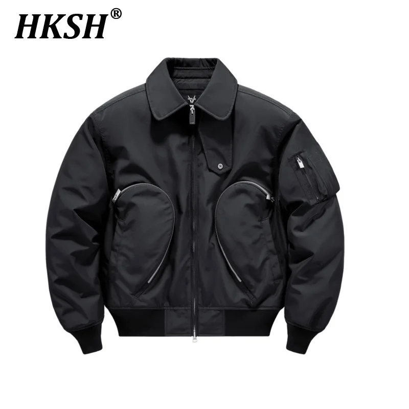 HKSH American Vintage Safari Style Collar Cotton Jacket Men's Tide Autumn Winter New Double Zipper Chic Coat Trend Design HK2948