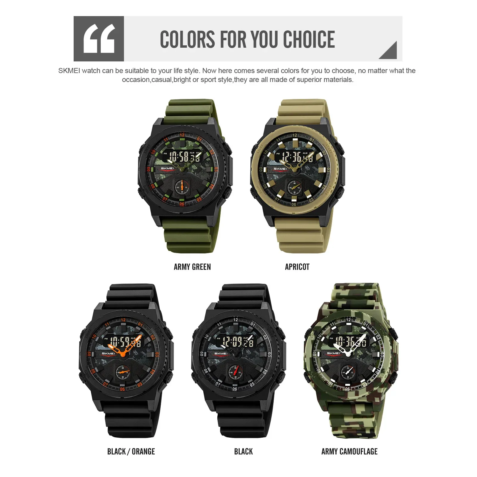 ساعة يد رياضية رقمية دائرية SKMEI 2355 إلكترونية مقاومة للماء للرجال #3