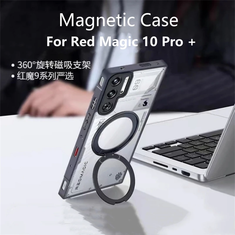 

Magnetic Case For Red Magic 10 Pro Case Ring Stand Transparent Back Cover For Nubia RedMagic 10S Pro Plus Phone Protect Shell