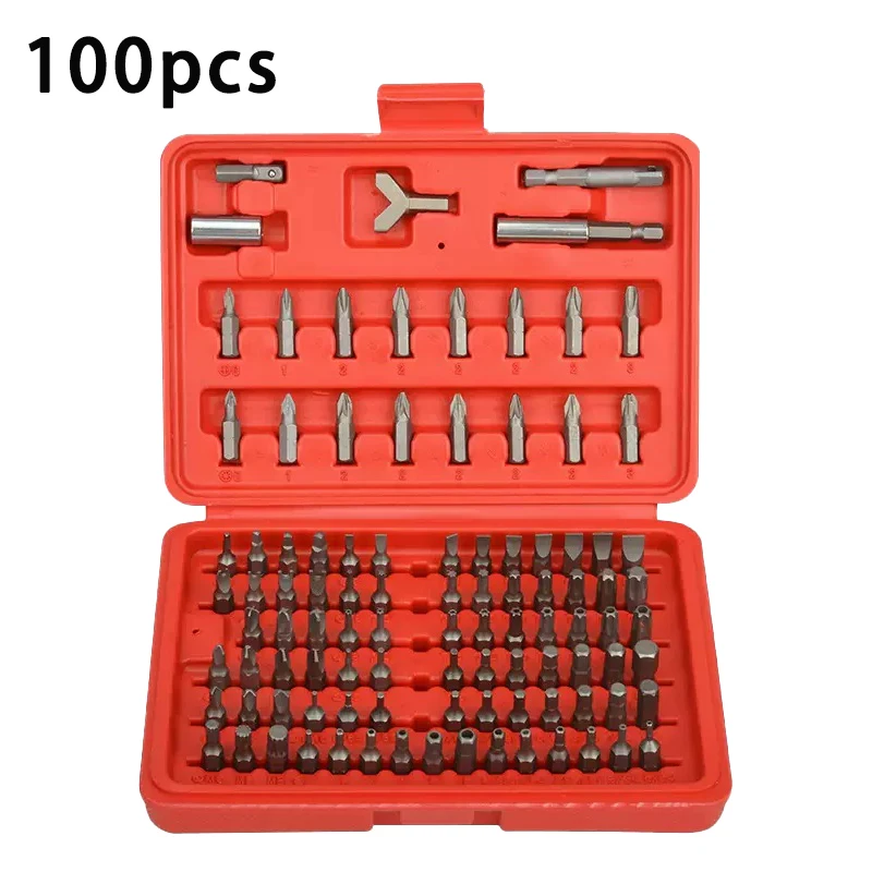 

100 sets of magnetic screwdriver bits, 1/4 screwdriver bit kit, cross star hexagonal spline bit set, professional auto repair to