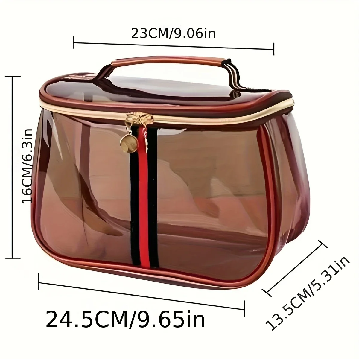 Große, transparente Kosmetiktasche aus PVC, wasserdicht, tragbar, ideal zur Aufbewahrung von Kosmetikartikeln für Frauen, für das Fitnessstudio, auf Reisen oder als Geschenk. – Detail 7