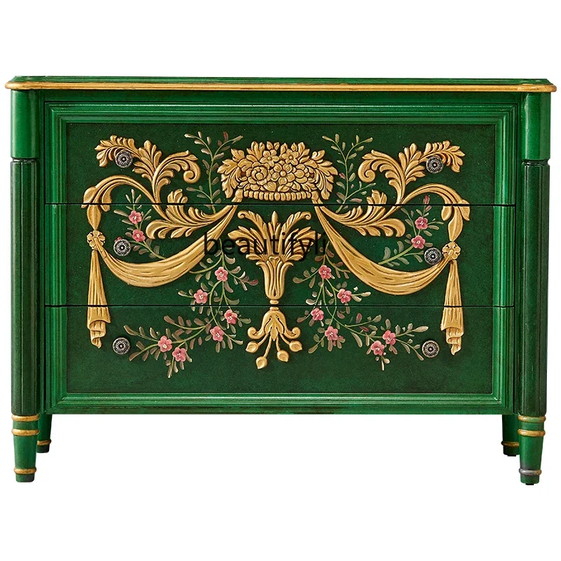 

American Light Luxury Retro Style Modern Storage Solid Wood Cabinet Living Room Carved Chest of Drawers Storage Cabinet Bedroom