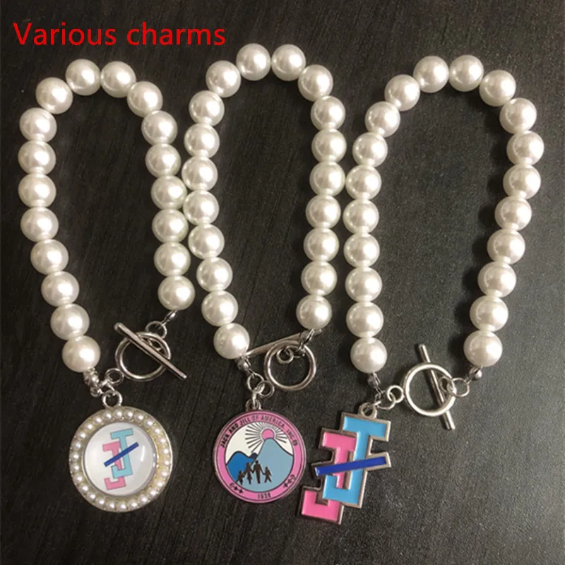 1pcs Jack And Jill OT Clasp High Glass Pearl Bracelet JJOA Clear Pink Rinestone Round Charm Enamel Lady Jewelry OGL330