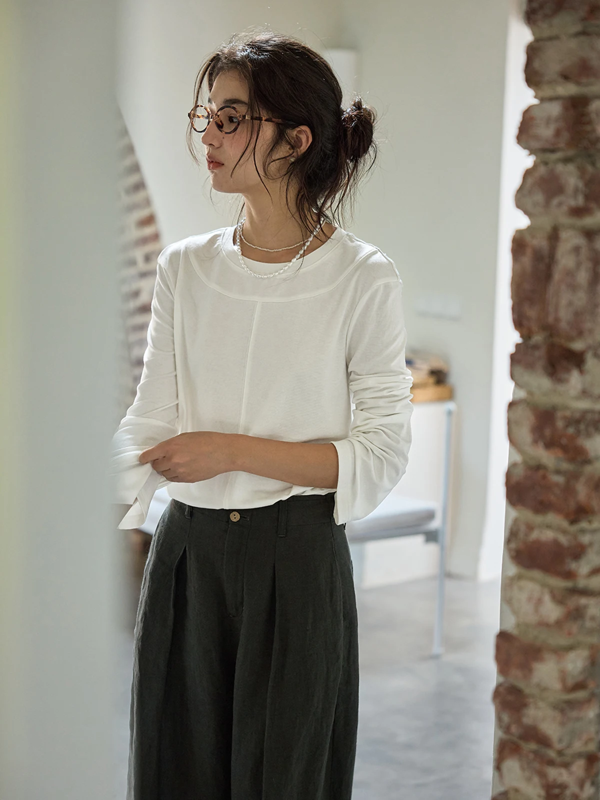 

Solighter женская круглая футболка Ne Long Sve Slim Fit oulder Vintage Sle повседневный удобный дышащий летний топ