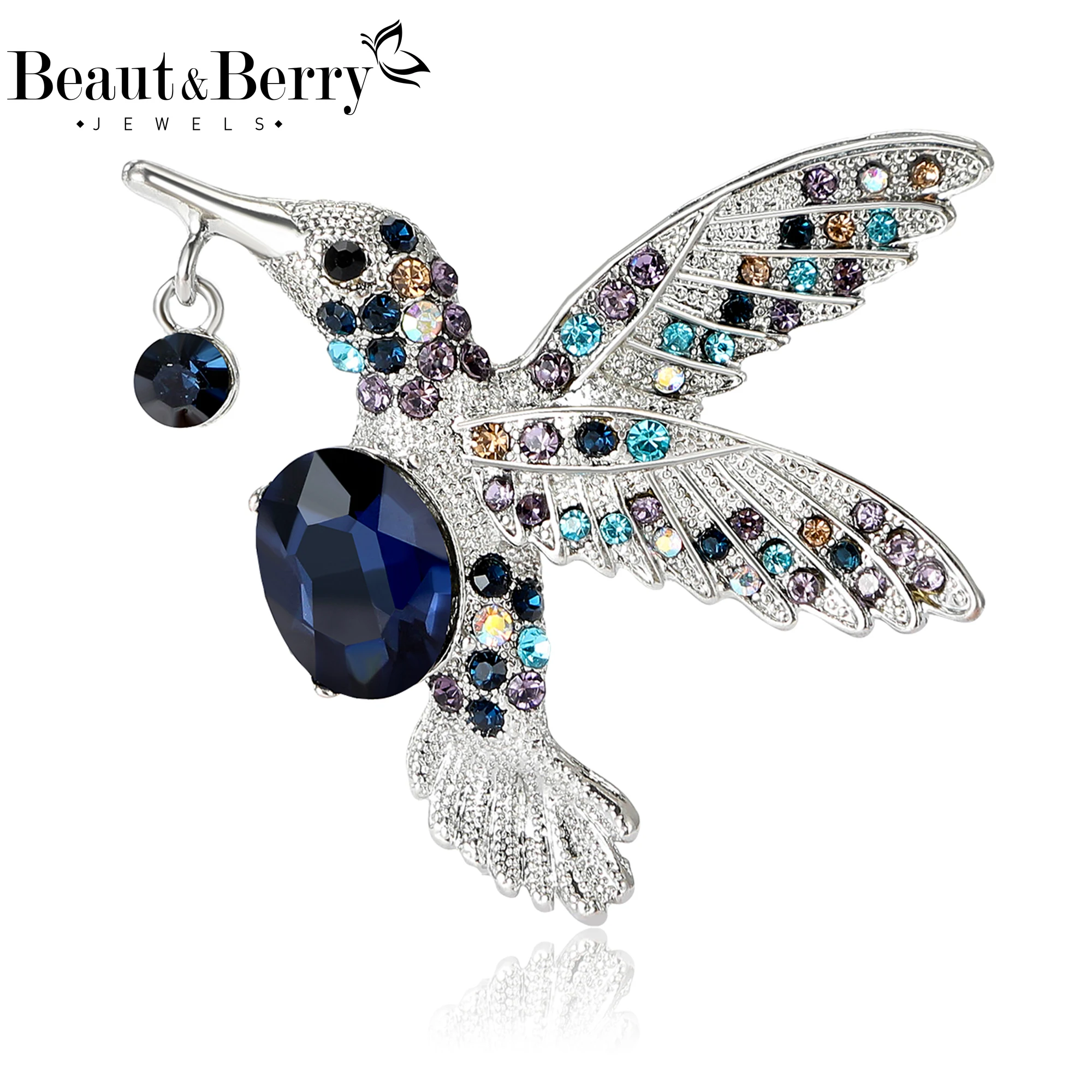 Beaut&Berry Trendy Rhinestone Hummingbird Brooches for Women Unisex Animal Pins Casual Party Jewelry Accessories Gifts
