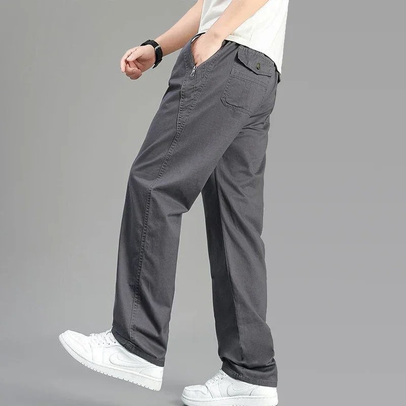 

Big Size Men's Cargo Pants Casual Loose Straight Pants Cotton Long Trousers Zipper Pockets Mens Jogger Pants 5XL 6XL