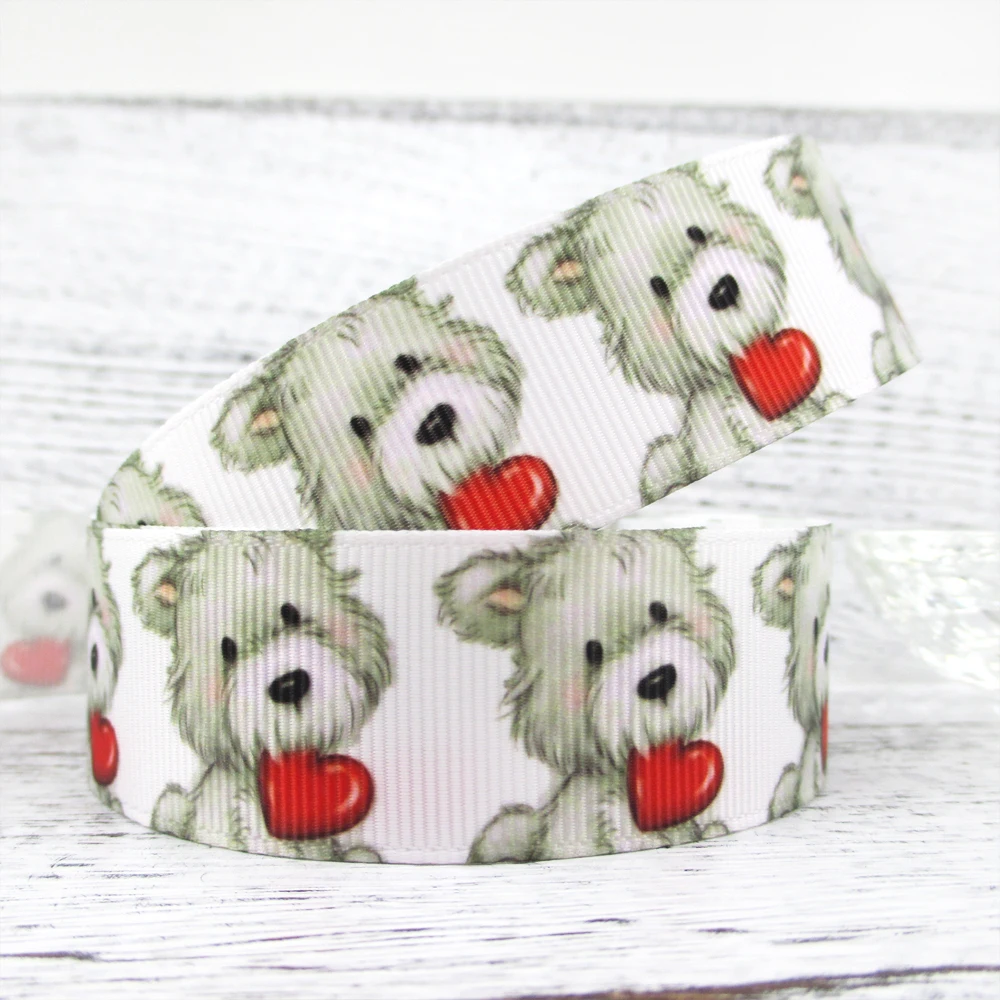 5 Yards Multi Size Dog Printed Grosgrain Ribbon For Gift Wrapping Party DIY Hair Bow Art Sewing Pet Ribbon Material,5Yc10009