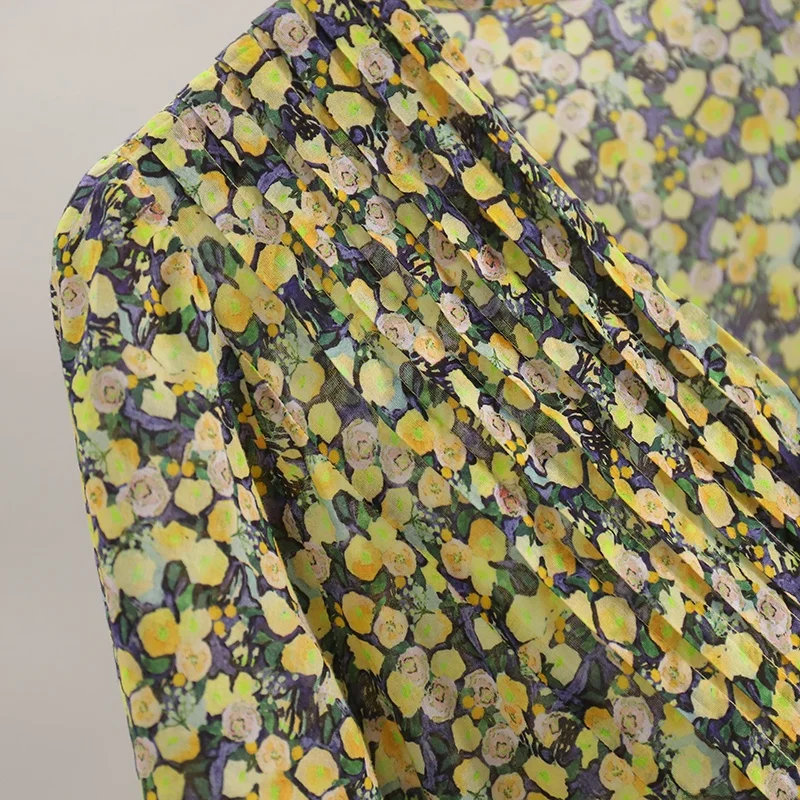 Ele Floral Print ort Sve V-Ne Dr Casual High Waist Cotton Summer New Arrival Women's Dr A-Line Skirt