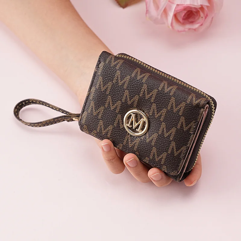 Threefold Zipper Wallet with Letter Pattern, Stylish Multi Color Card Holders & Wrist Straps, Purse for Women Chic Everyday Use