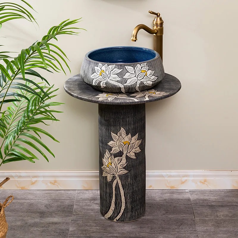 

Ceramic column washbasin balcony bathroom column basin landing integrated hand-washing household hand-washing