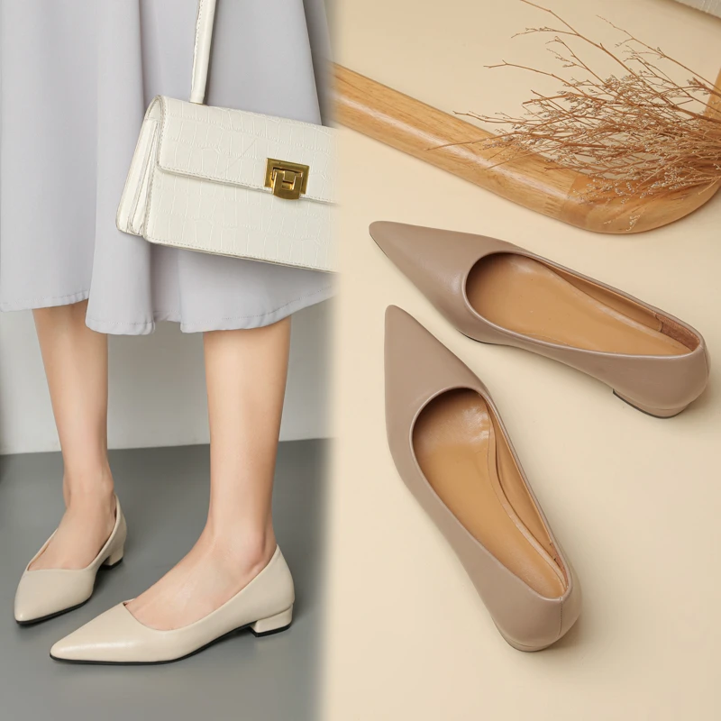 Nieuwe Puntige Neus Ondiepe Mond Vierkante Hak Kleine Leren Schoenen Dames Elegante Mode Hoge Hakken Jurk Schoenen Zapatos Mujer