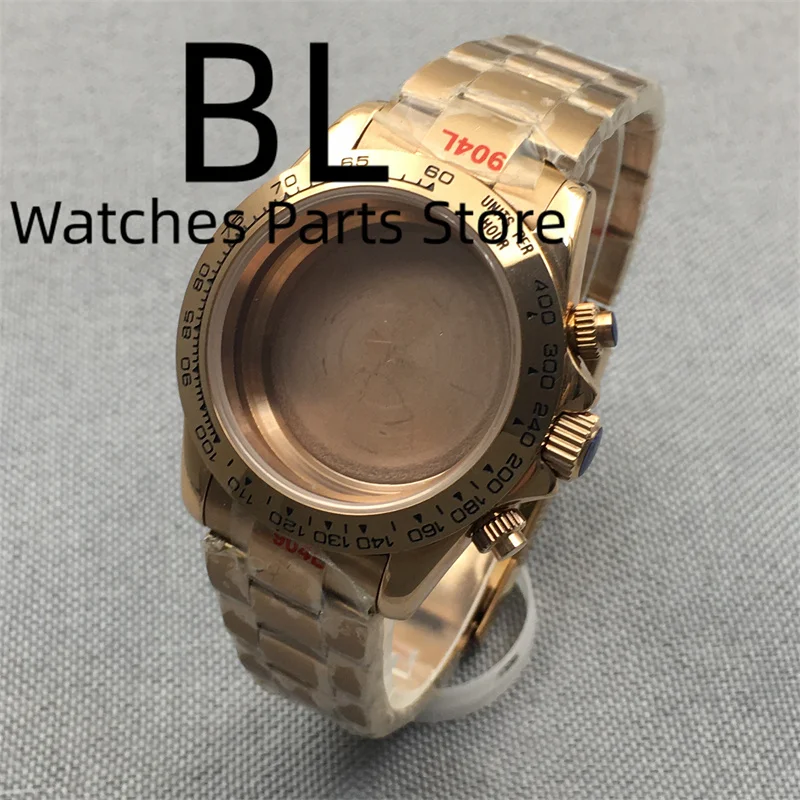 BLIGER 39mm VK63 Watch Case With Bracelet Ceramic Stainless Steel Bezel Sapphire Crystal Waterproof For VK63 Movement Watch Part