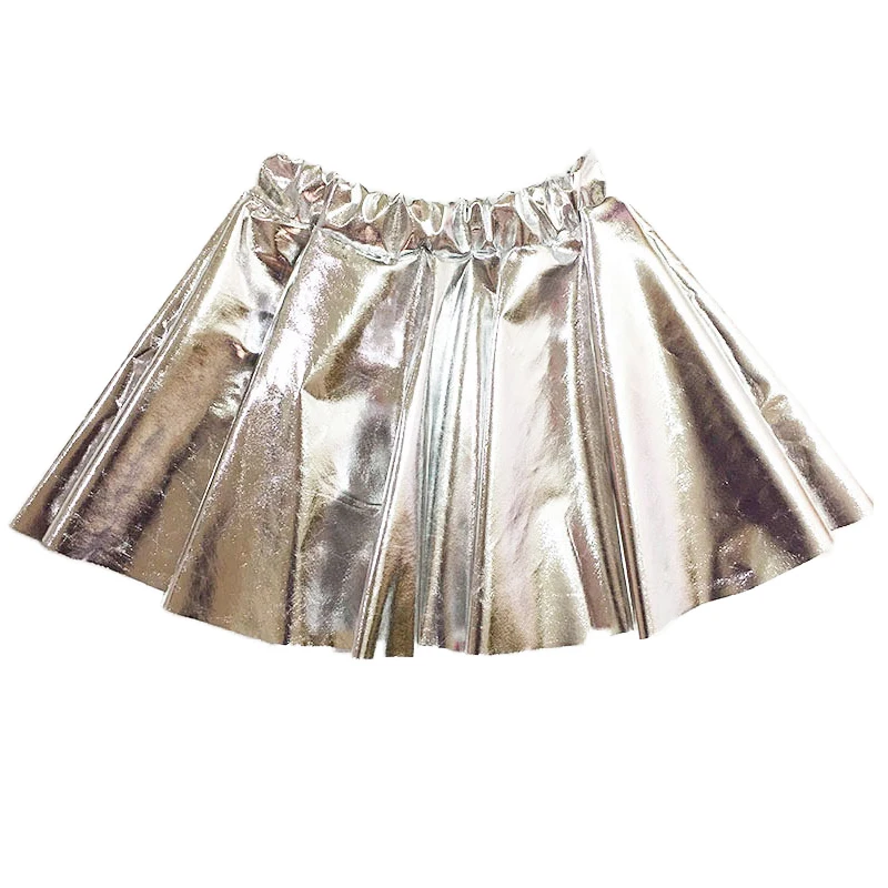 Adult Pole Dance Shiny Liquid Metallic A-Line Mini Skirt for Girls PU Leather Club Rave Party Glitter Holographic Pleated Skirts