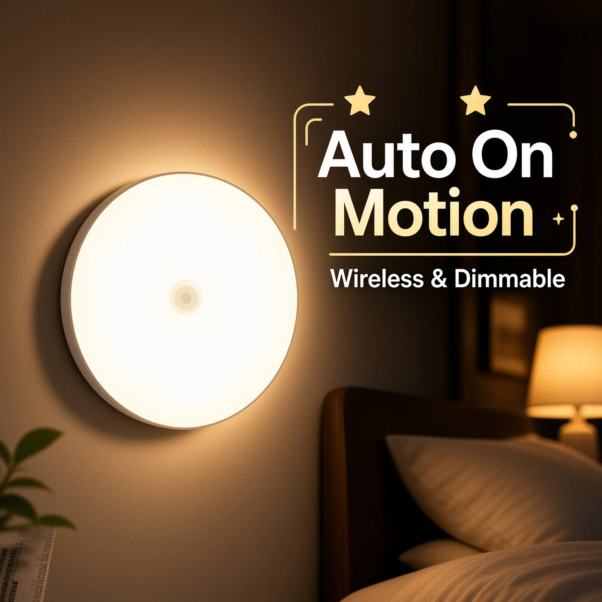 1/3PCS LED Motion Sensor Wall Night Light, Magnetic Wireless USB Rechargeable, Eye-Care Ambient Light for Bedroom, Closet,