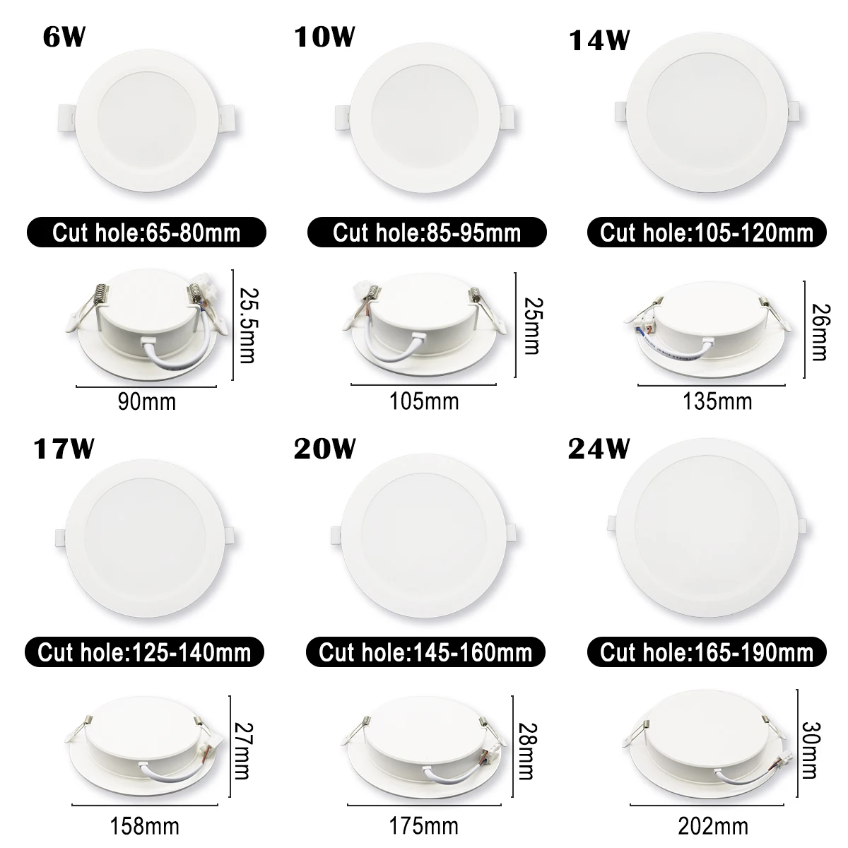 2 uds LED Downlight 110V 220V luz de techo 6W 17W 20W 24W luz empotrable Led abajo Panel redondo foco de luz iluminación interior