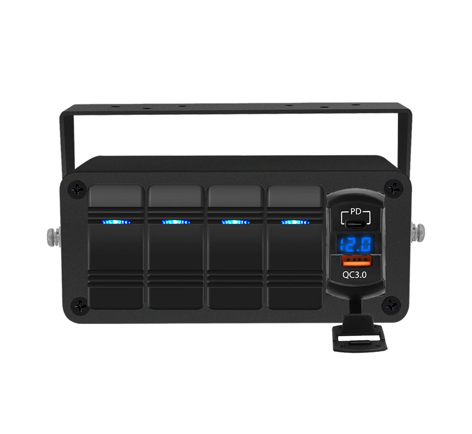 

Панель переключателей 5Gang Marine с вольтметром, двойным USB-зарядным устройством QC3.0, тип C, 12 В/24 В, SPST, 20 А, водонепроницаемый светодиодный кулисный тумблер