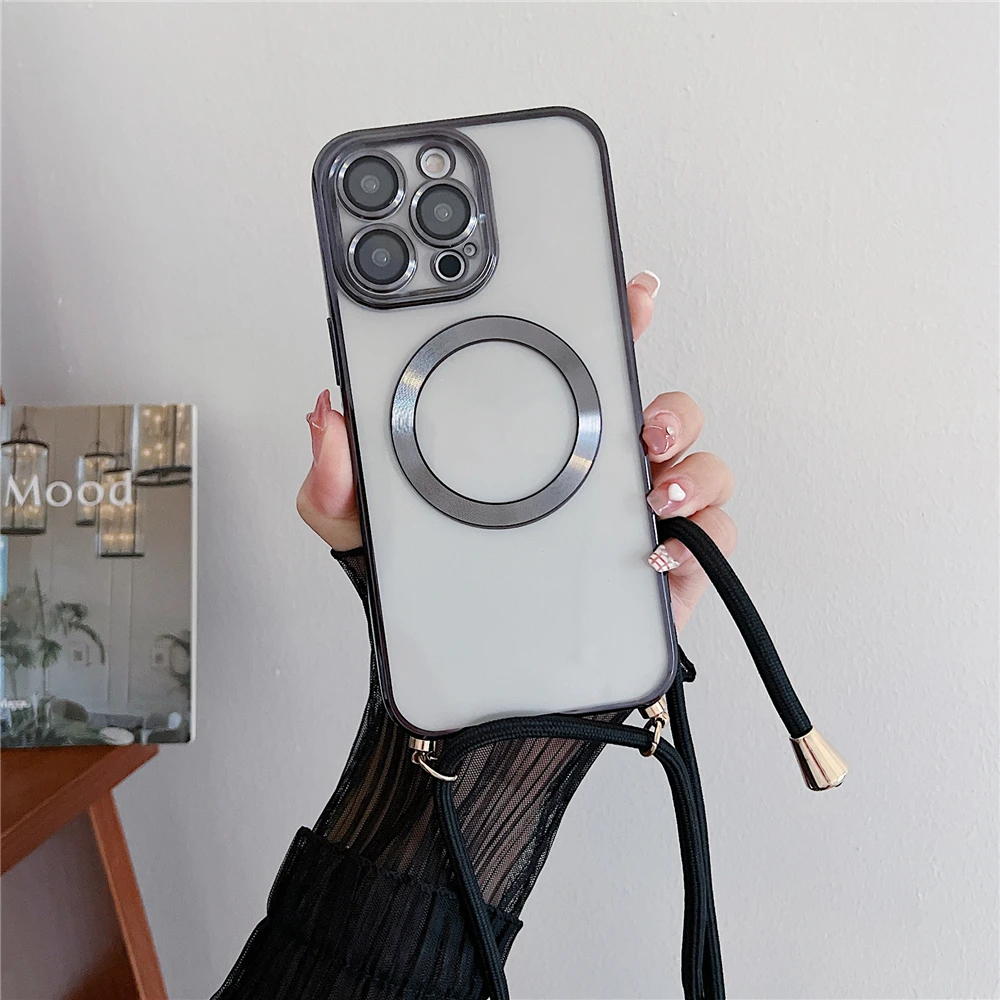 Transparente magnetische Hülle für Magsafe Wireless Charge für iPhone 17 18 Pro Max 16 15 14 12 13 mit Umhängekette und Halsband. – Detail 8