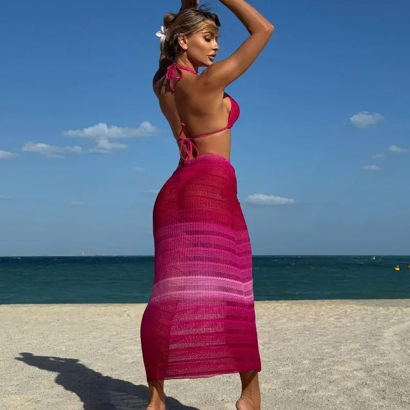 Cikini dégradé maille trois pièces plage jupe longue Sexy Bikinis ensemble été Sexy maillot de bain maillot de bain pour les femmes