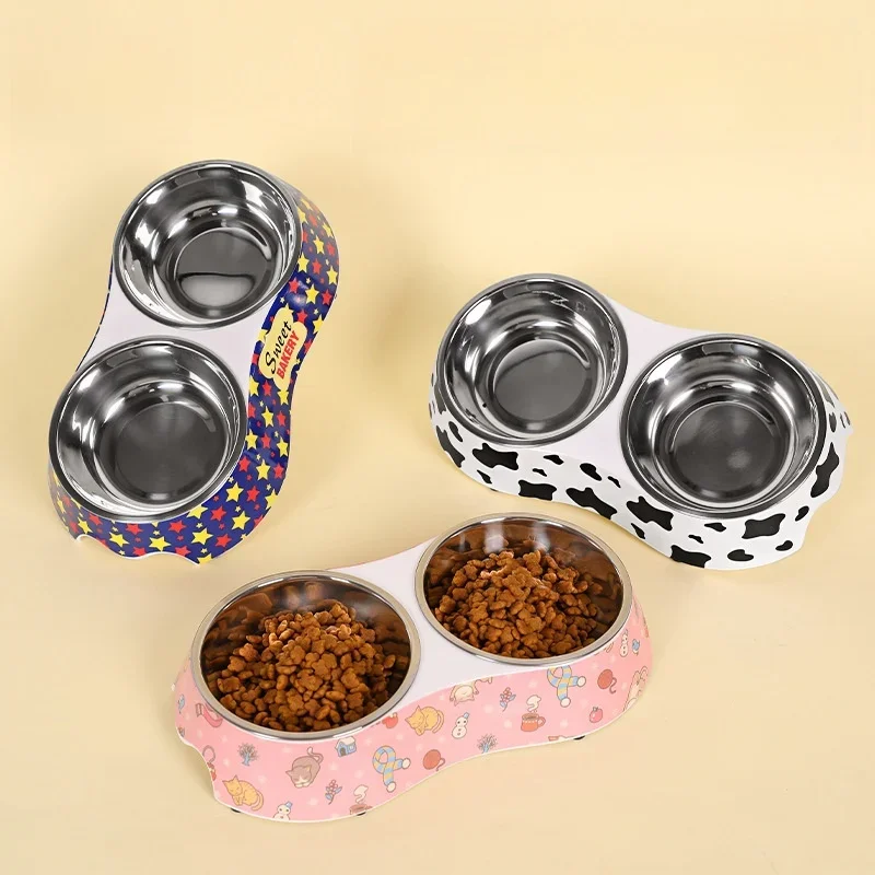 Stainless Steel Double Cat Bowl Dog Bowl With Stand Pet Feeding Cat Water Bowl For Cats Food Pet Bowls For Dogs Feeder Product