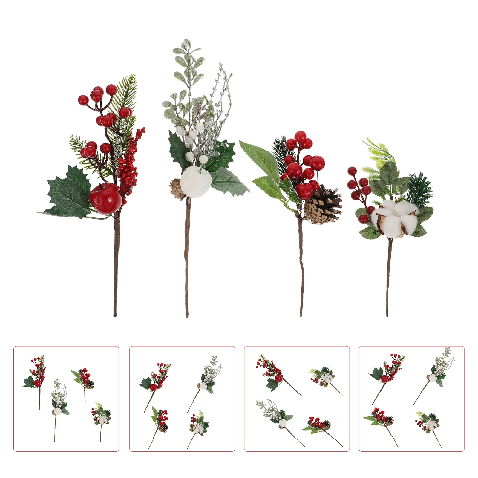 

4Pcs Artificial Berry Stems Red Berry Branches Christmas Wreath Decorations DIY Flower Arranging Holiday Table Party Supplies