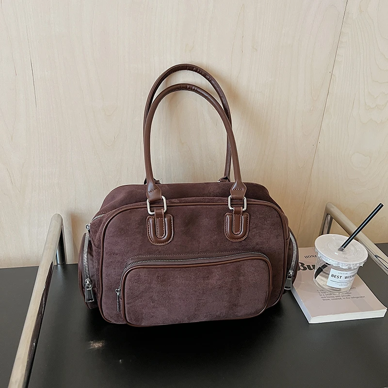 

Retro Casual Women Shoulder Bag Stylish Handbag Solid Color Practical Multi-pocket Large Capacity Storage for Commuting Outings