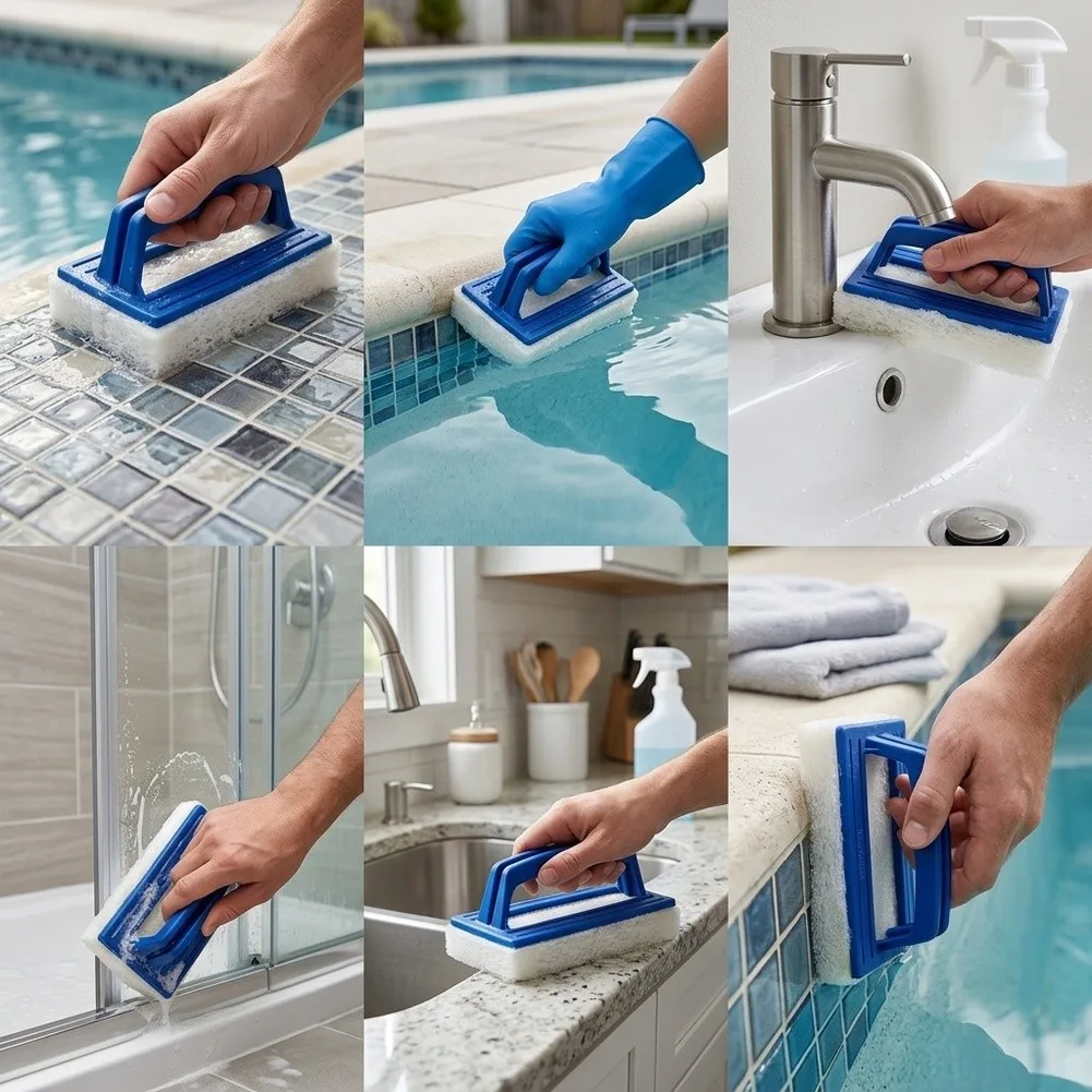 6pc Handheld Pool Scrub Brushes For Swimming Pools, Bathtubs And Tiles Sponge Scouring Pads For Efficient Deep Cleaning Of Walls