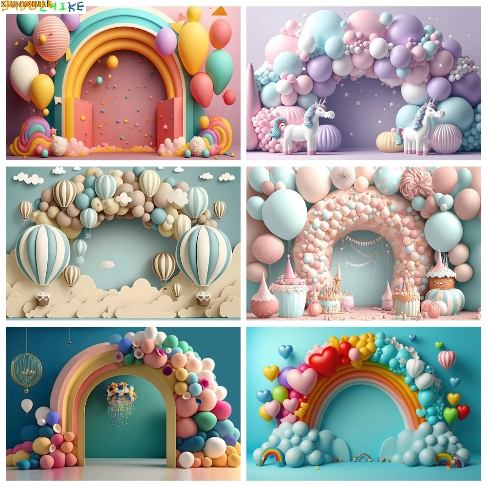 

Arched Door Balloon Boho Backdrop for Girl Boy First Birthday Party Baby Shower Cake Smash Photography Background Photo Studio