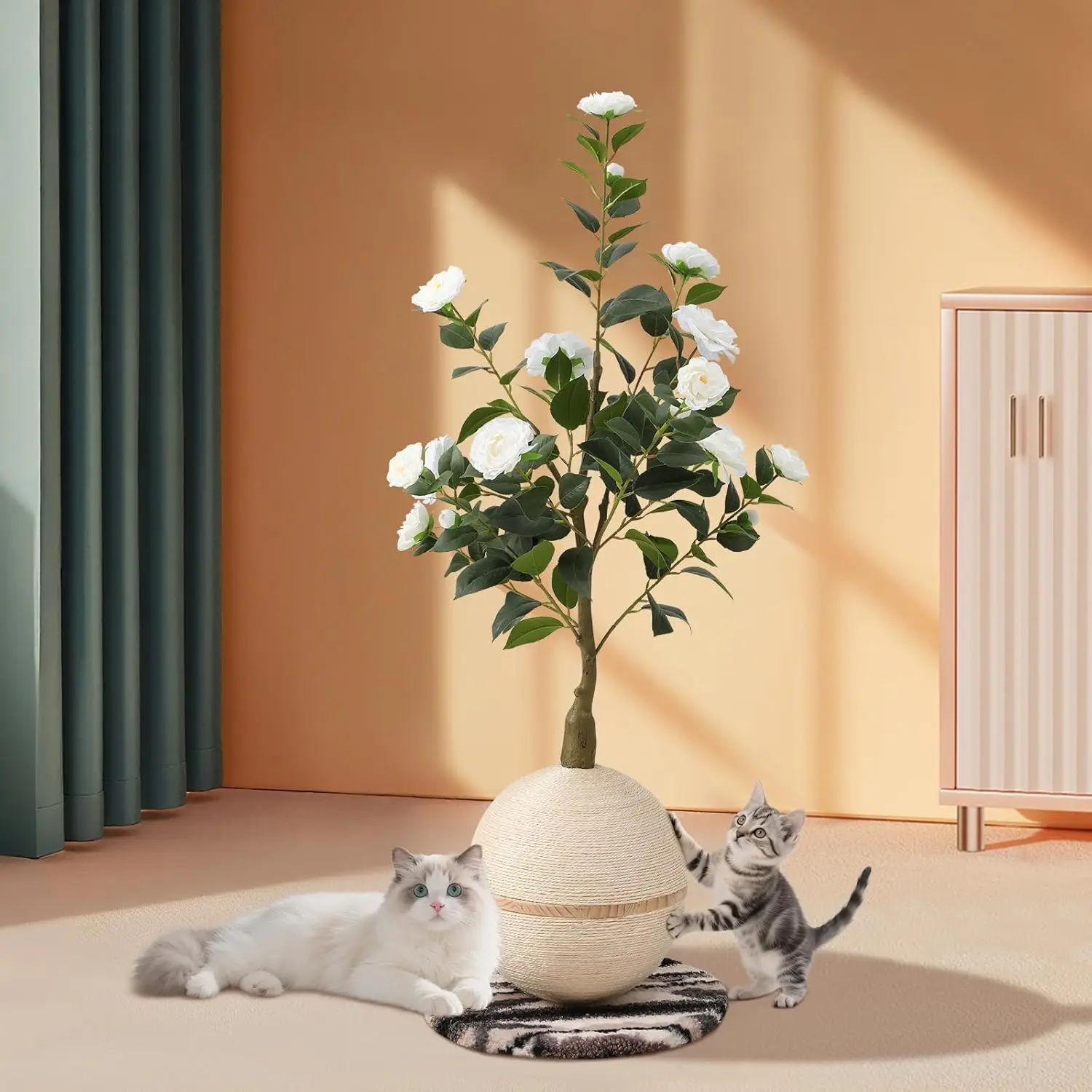 

Cat Scratching Post, Artificial Camellia Tree Cat Scratch Ball with Sisal Rope, Cute Flower Scratching Posts for Indoor