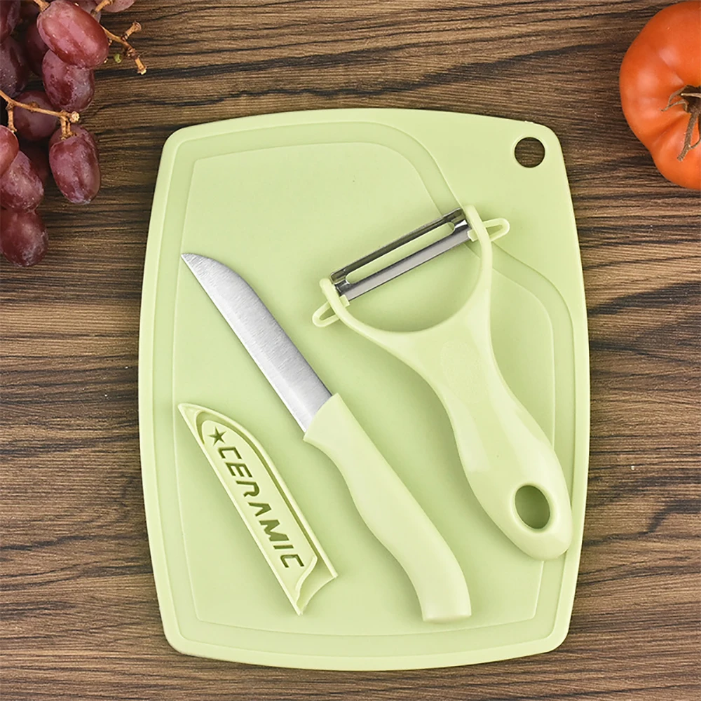 3PCS/Lot Stainless Steel Cutter Set Three Piece Set Wheat Straw Chopping Board Fruit Knife Peeler Combined Kitchen Tools