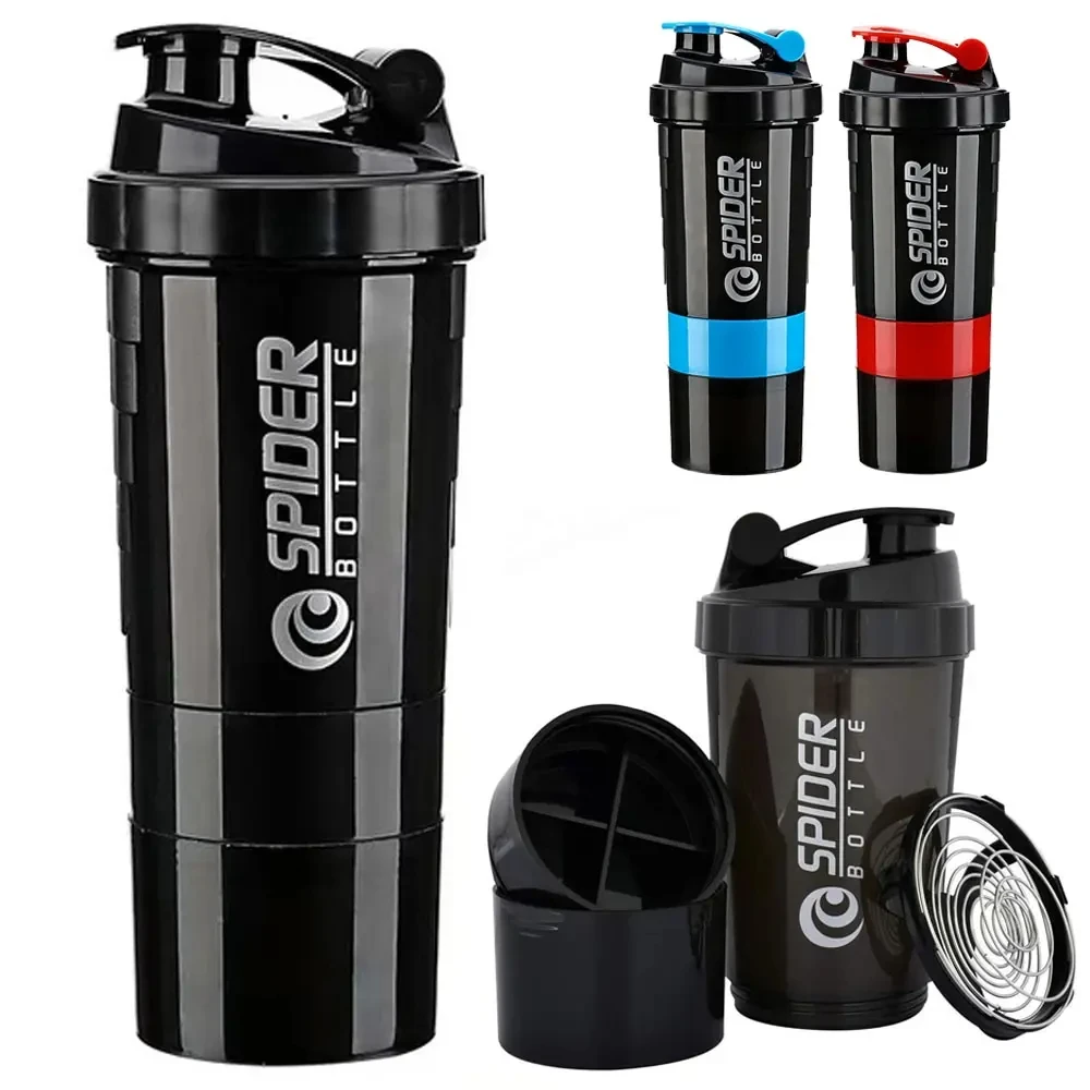 Large Capacity Protein Shaker Bottle 3 Layers with Mixing Cup for Body Building Exercise Water Shaker Cup Powder Shake Mixer