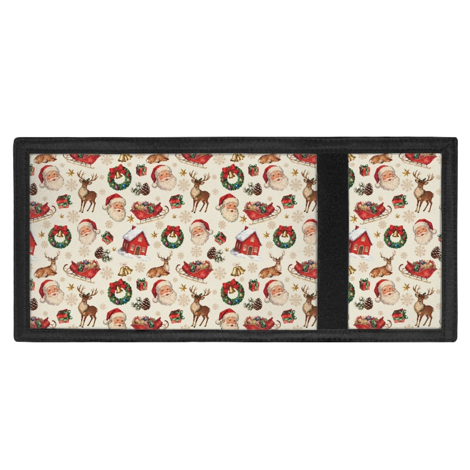 Kid Tri-Fold Wallets for Girls Boys Coin Purse Santa Claus Trifold Wallets Pocket for Teens Money Bag Birthday Christmas Gift