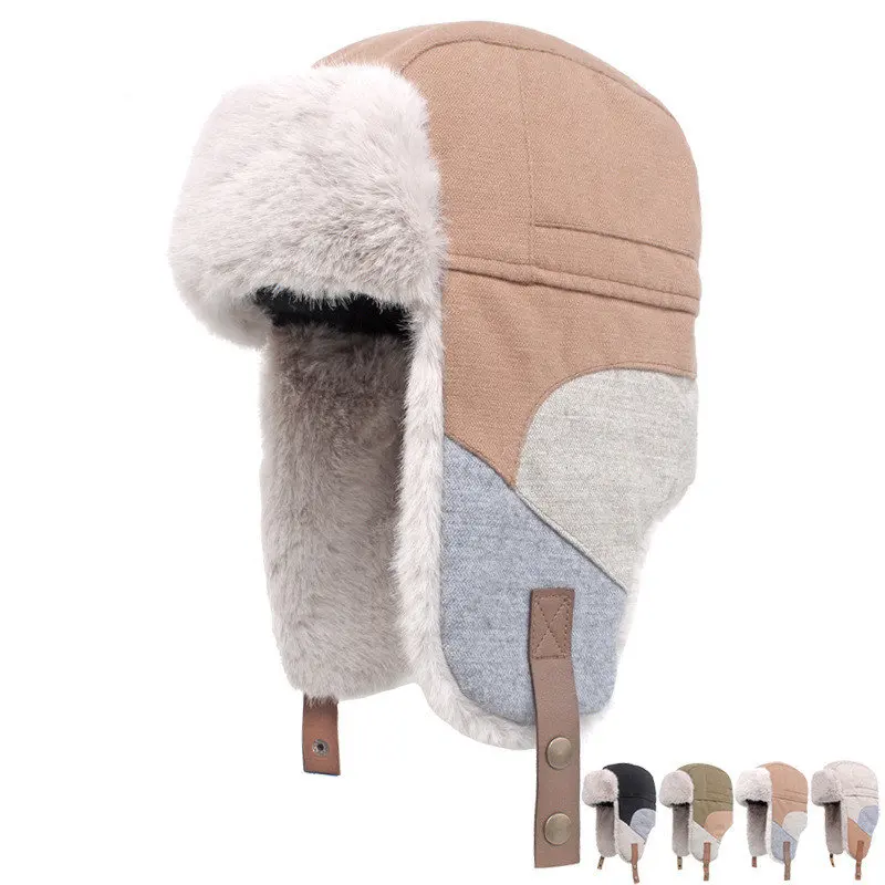 2023 Winter Cotton Solid Ear Protection Hat Adjustable Outdoor Skullies Beanies Bomber Hats Keep Warm Cap For Men and Women 03