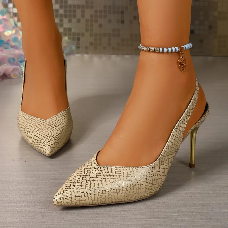 

Waterproof New Stiletto Sandals Summer Fashion Pointed Toe Shallow Mouth Slip-On Heels