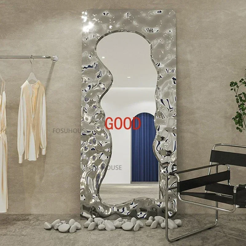 

Nordic Silver Full Length Mirrors for Light Luxury Water Ripple Household Creative Floor Mirrors Home Decor Full Length Mirror