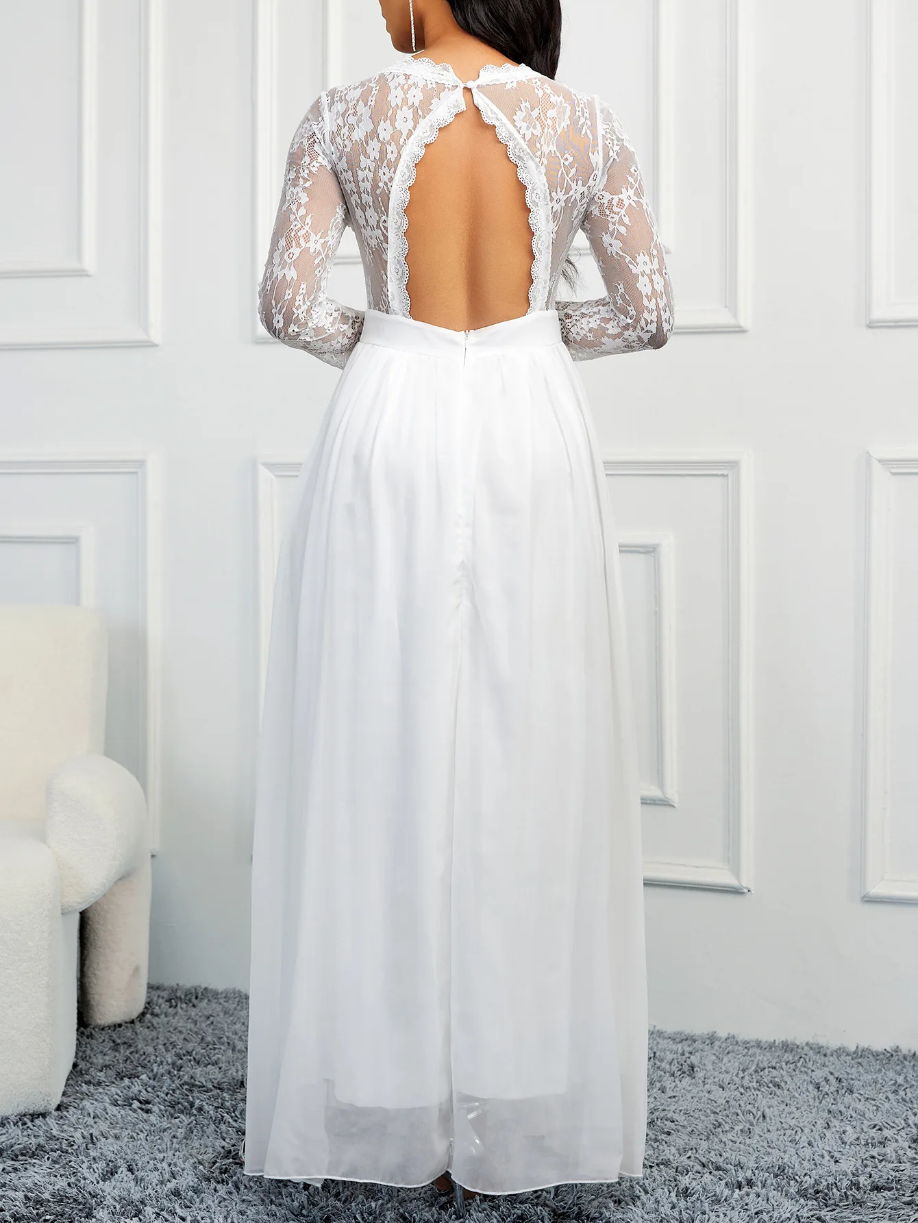 Elegant Wedding Dresses V-Neck Backless Evening Dress 2024 Tulle Sleeve Lace Robe De SoiréE De Mariage White Bridal Women Dress