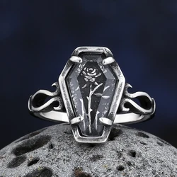 Gothic Dropshipping 2024 New Fashion Coffin Ring With Flower And Glass For Man Women Couple&Wedding Gift