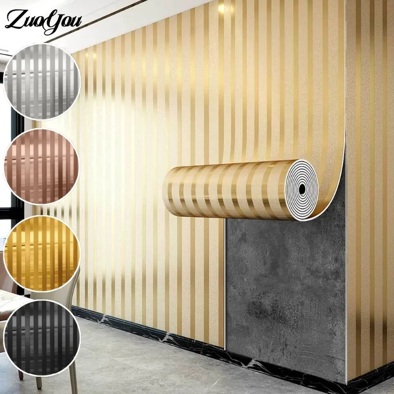 Gold Striped Self-Adhesive Wallpaper Luxury for Living Room Wall Renovation Peel and Stick Shining Wall Panel for Interior Decor