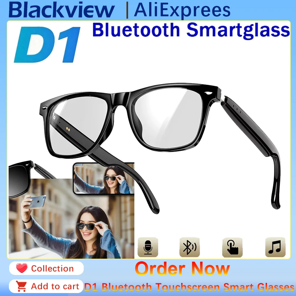 Blackview D1 Bluetooth Touch Control Smart Glasses Anti-UV Waterproof Outdoor Sport Sunglasses Built-in Mic Speaker for Men Wome