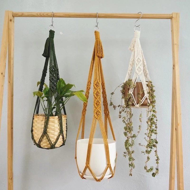 Porte-plante en macramé fait à la main, cintre de pot de fleur en coton, divers styles, conflicBasket pour décoration murale, décor de jardin de cour