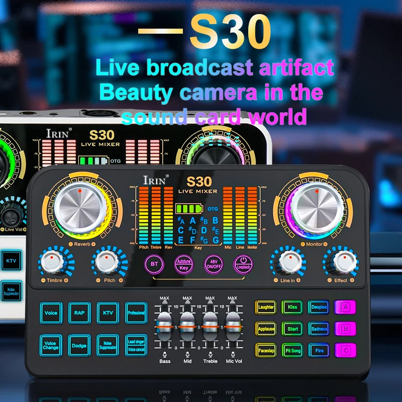 IRIN S30 Audio Mixer Live Sound Card with DJ Mixing Effects and Voice-changing Features Music Recording Equipment Sound Card